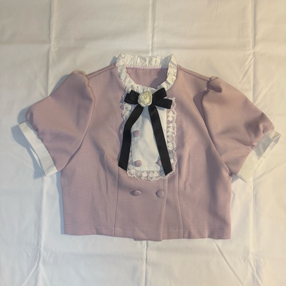 Vintage Coquette Cropped Blouse Dusty Rose Puff Sleeve - Picture 5 of 7